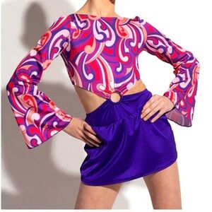 Girls The Lineup Purple and Pink 70’s Style Dance Costume With Rhinestones Size8
